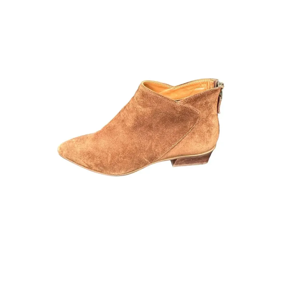 Aquatalia Brown Almond Toe Zip Up Block Heel Suede Ankle Boot Bootie Size‎ 7